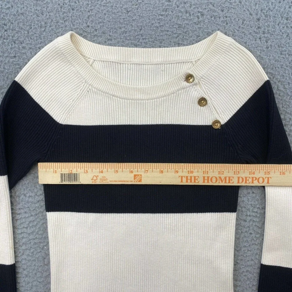 Lauren Ralph Lauren Color Block Gold Buttons Pullover Sweater Medium Long Sleeve - Picture 3 of 6